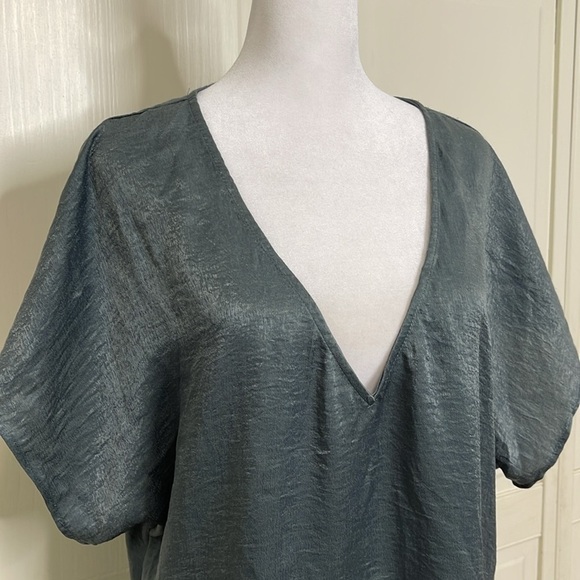 Show me your MuMu Womens Grey Mae Mu Tunic V-Neck Short Sleeve Top Size Large - Picture 2 of 10